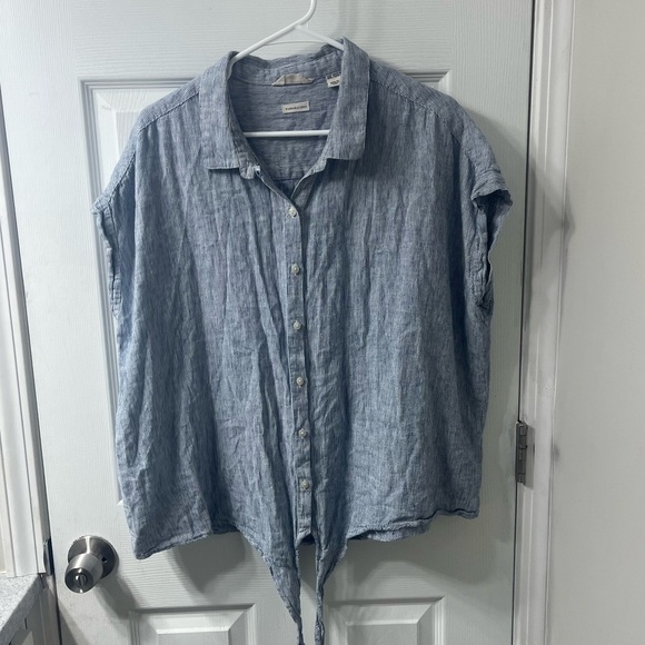 Women’s XXL (bundle of 2) Blue and white linen striped beach blouses - Picture 4 of 8